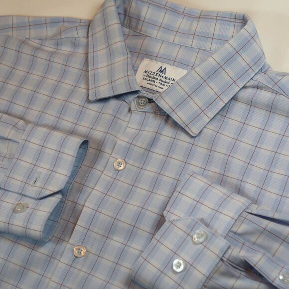 Mizzen Main Mens 2xl Trim Fit Button Up Long Sleeve Blue American Made Preppy - Picture 1 of 6
